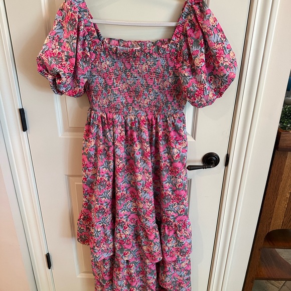 English Factory floral midi dress, smocking,  with puffy sleeves, some flounce! - Picture 2 of 3